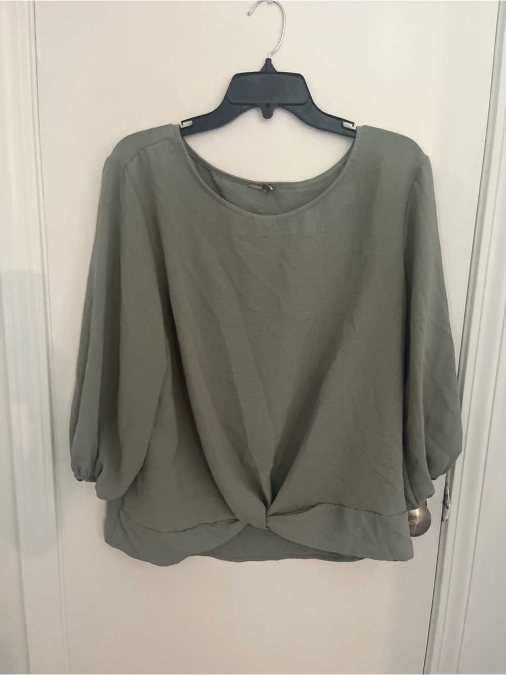 Women's Olive Green Twist-Hem Blouse